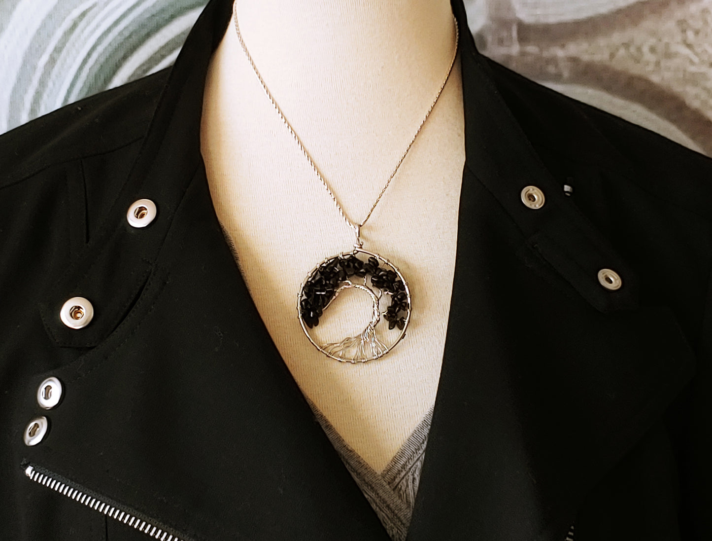 Tree of life pendant necklace with black onyx stones