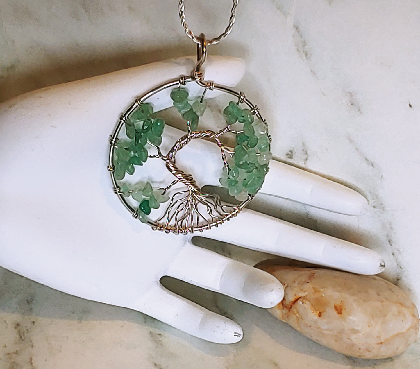 Tree of life pendant necklace with Green Aventurine stones