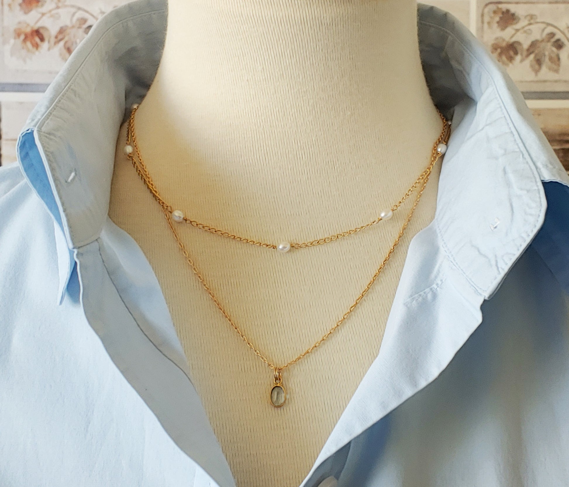 Layering necklaces with bezel drops on 14k Gold filled chain – SGV Jewelry  Designs