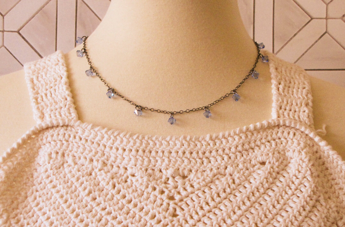Oxidized chain tin cup necklace