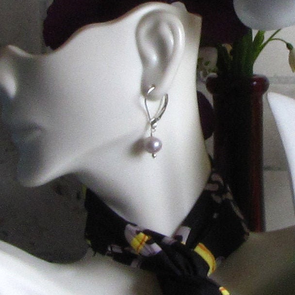 Silver lever back fresh water pearl drop earrings