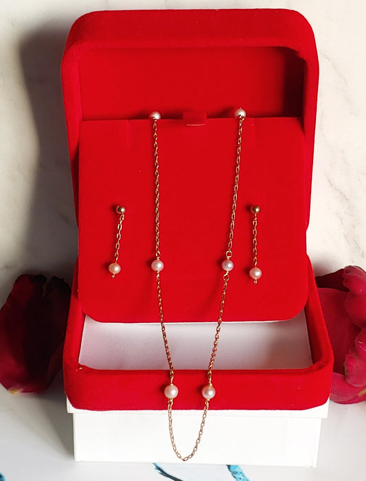 Gold filled Tin cup necklace and pearl drop earring gift set