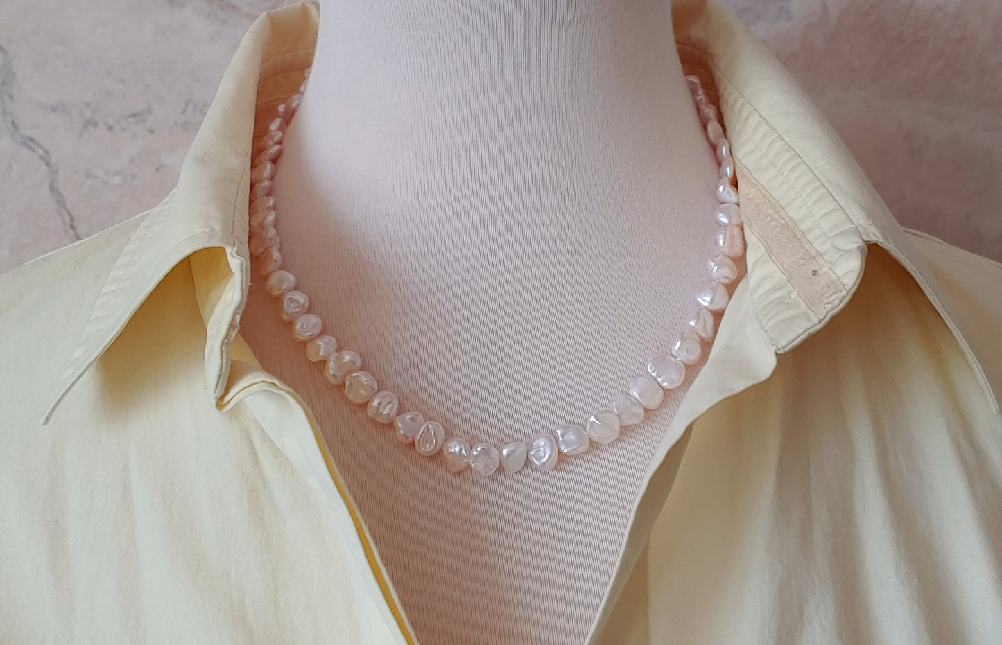 Biwa pearl necklace with 14k gold clasp