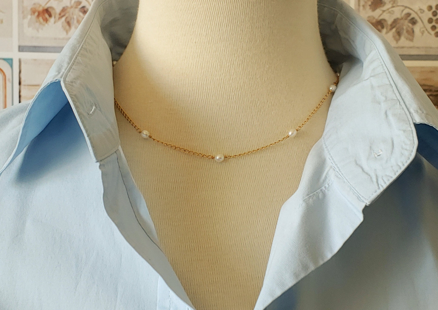 Feshwater pearl tin cup necklace on 14k gold filled cable chain