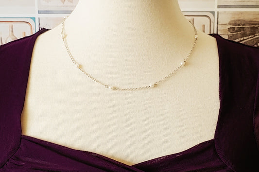 Sterling silver freshwater pearl tin cup necklace