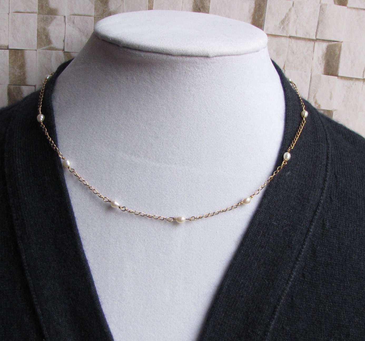 Feshwater pearl tin cup necklace on 14k gold filled cable chain