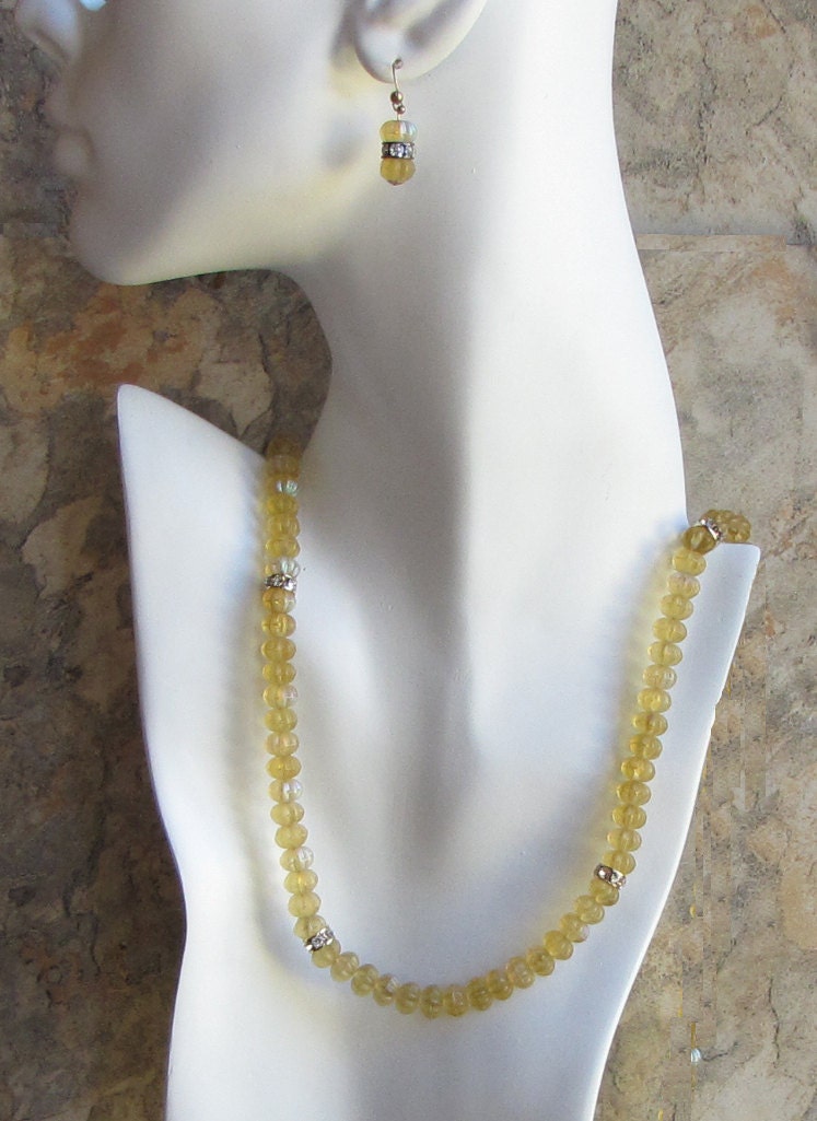 yellow flower bead necklace and earring set